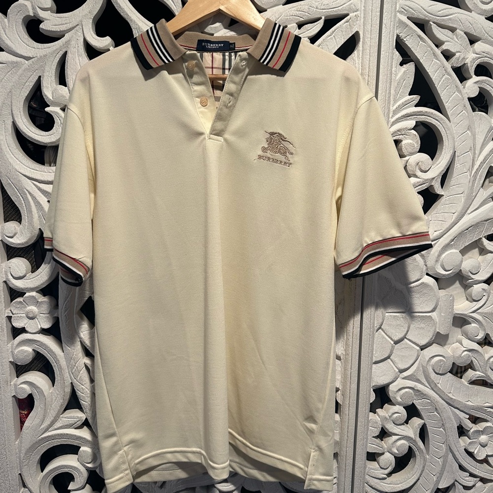 Burberry XL Check Collar Cotton Polo Shirt